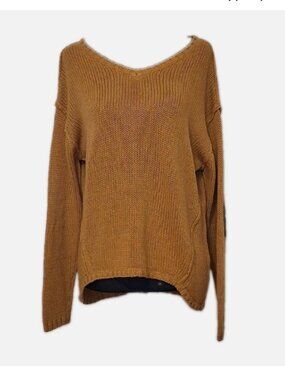 RD STYLE HI-LOW SWEATER WITH ELBOW PATCHES MUSTARD SIZE LARGE
